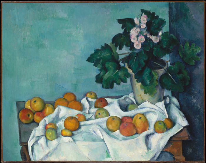 Nature morte aux pommes et pot de primevères – Cézanne